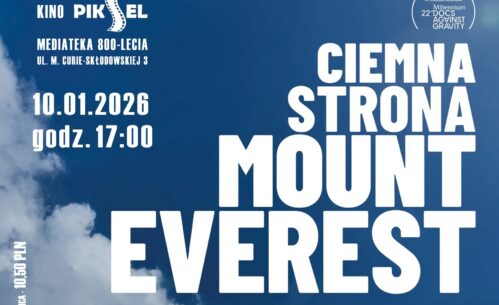 Na zdjęciu tytuł filmu, data projekcji oraz logotyp kina Piksel