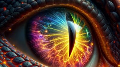 Plakat zapowiadający wystawę „Smoki”, z dominującym motywem kolorowego oka smoka w zbliżeniu. Grafika utrzymana jest w intensywnej, fantastycznej stylistyce z mocnymi barwami i detalami łusek. Na plakacie widoczna jest informacja o terminie wystawy od 1 listopada do 31 grudnia 2025 roku. Wydarzenie odbywa się w Mediatece 800-lecia w Piotrkowie Trybunalskim.