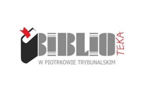 Logotyp Biblioteki w Piotrkowie Trybunalskim z napisem „BIBLIOteka”, przedstawiający stylizowaną literę B w kolorze czarnym z czerwonym akcentem oraz dopisek „w Piotrkowie Trybunalskim”.