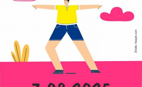 Plakat zaprasza na Festyny wakacyjne, które odbędą się 28 sierpnia 2025 roku w godz. 16:00–18:00 przy Mediatece 800-lecia w Piotrkowie Trybunalskim przy ul. Marii Curie-Skłodowskiej 3. Na grafice przedstawiono kolorową, ilustracyjną scenę z parą osób trzymających się za ręce, otoczonych prostymi kształtami roślin i obłoków w żywych barwach. Na dole plakatu widnieją logotypy organizatorów i partnerów wydarzenia, w tym Miasta Piotrków Trybunalski, Ośrodka Sportu i Rekreacji, Ośrodka Działań Artystycznych, Miejskiej Biblioteki Publicznej, Mediateki 800-lecia oraz Telewizji Piotrków. Całość utrzymana jest w radosnej, letniej stylistyce.