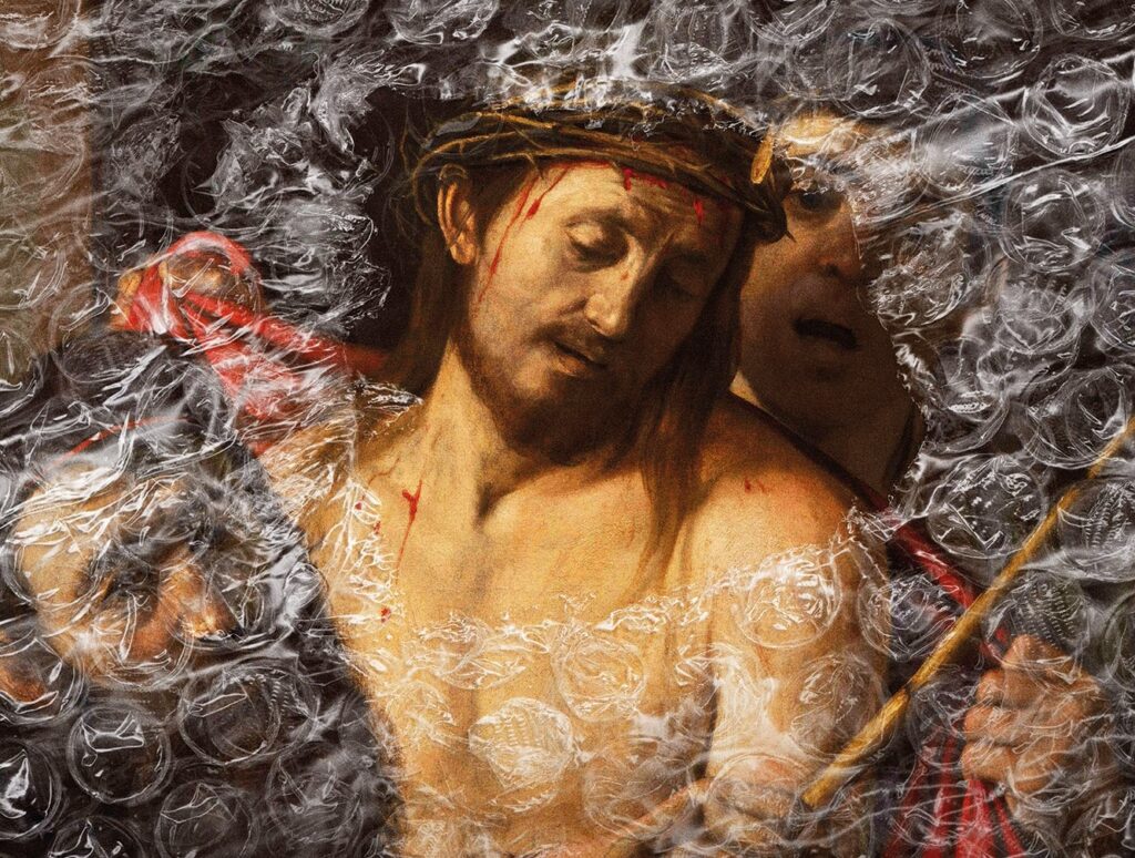 Plakat filmu „Caravaggio. Na tropie arcydzieła” zapowiadający pokaz w Kinie Piksel w Mediatece 800-lecia. Na grafice widoczny jest fragment obrazu przedstawiającego ukoronowanego cierniem Chrystusa, utrzymany w ciemnej, dramatycznej tonacji. Nad wizerunkiem znajduje się hasło „Prawdziwa historia, która wstrząsnęła rynkiem sztuki” oraz oznaczenie wiekowe 15+. W dolnej części plakatu podano datę seansu 20.02.2026, godzinę 18:00 oraz adres Mediateki przy ul. M. Curie-Skłodowskiej 3 w Piotrkowie Trybunalskim.