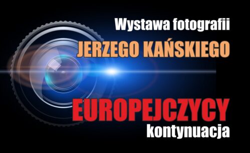 Na grafice znajduje się plakat zapowiadający wystawę fotografii Jerzy Kański zatytułowaną „Europejczycy – kontynuacja”. W górnej części plakatu widoczny jest motyw obiektywu aparatu fotograficznego oraz tytuł wydarzenia. W dolnej części umieszczono przykładowe fotografie w czerni i bieli przedstawiające sceny z życia codziennego mieszkańców europejskich miast. Na plakacie podano także termin prezentacji wystawy: od 2 do 27 marca 2026 roku w Mediatece 800-lecia w Piotrkowie Trybunalskim. W dolnej części grafiki znajdują się logotypy instytucji organizujących wydarzenie.