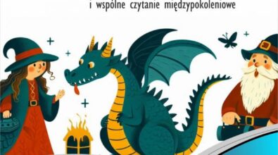 Ilustrowany plakat do „Międzynarodowego Dnia Postaci z Bajek” przedstawiający wiedźmę, smoka i czarnoksiężnika. Szczegóły wydarzenia: 5.11.2024 o godzinie 17:00, Mediateka 800-lecia, ul. M. Curie-Skłodowskiej 3. Organizator: Mediateka.