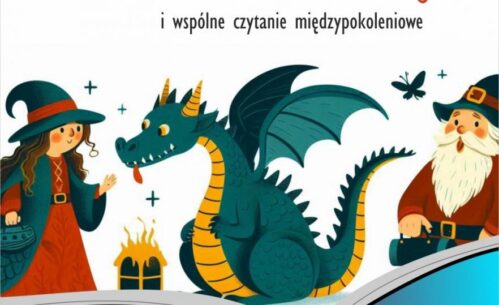 Ilustrowany plakat do „Międzynarodowego Dnia Postaci z Bajek” przedstawiający wiedźmę, smoka i czarnoksiężnika. Szczegóły wydarzenia: 5.11.2024 o godzinie 17:00, Mediateka 800-lecia, ul. M. Curie-Skłodowskiej 3. Organizator: Mediateka.