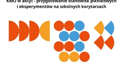 Plakat informacyjny dotyczący warsztatów organizowanych przez bibliotekę. U góry znajdują się logotypy programu „Klub Młodego Odkrywcy” oraz Centrum Nauki Kopernik. Centralnie widnieje nazwa wydarzenia i jego opis, a poniżej kolorowe elementy graficzne złożone z kół i półokręgów. Na dole podano miejsce, datę i godzinę wydarzenia oraz numer telefonu do zapisów, a także logotypy partnerów.