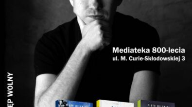 Plakat promujący spotkanie autorskie z Piotrem Milewskim 9.10.2024 godz. 18:00.