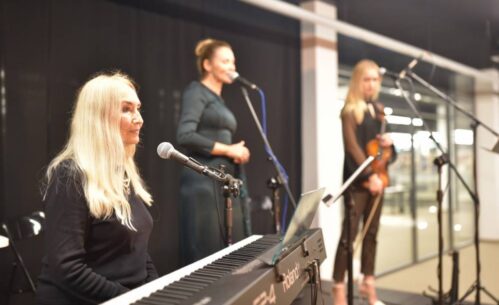 Zbliżenie na 3 muzyczki na scenie