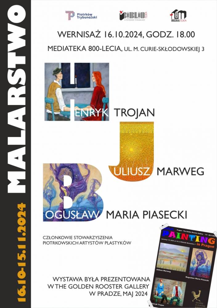 Plakat promujący wernisaż Członków Stowarzyszenia Piotrkowskim Artystów Plastyków 16.10.2024 o godz. 18:00.