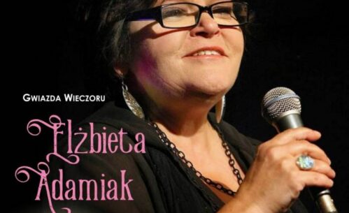 Plakat zapowiadający koncert Elżbiety Adamiak 14.09.2024 godz. 18:00 podczas 52. Gali Ogólnopolskiego Konkursu Literackiego o "Rubinową Hortensję". Na plakacie widnieje zdjęcie piosenkarki, zdjęcie hortensji oraz logotypy Piotrkowa, Biblioteki i Mediateki 800-lecia.