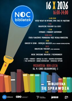 plakat promujący noc bibliotek w Mediatece
